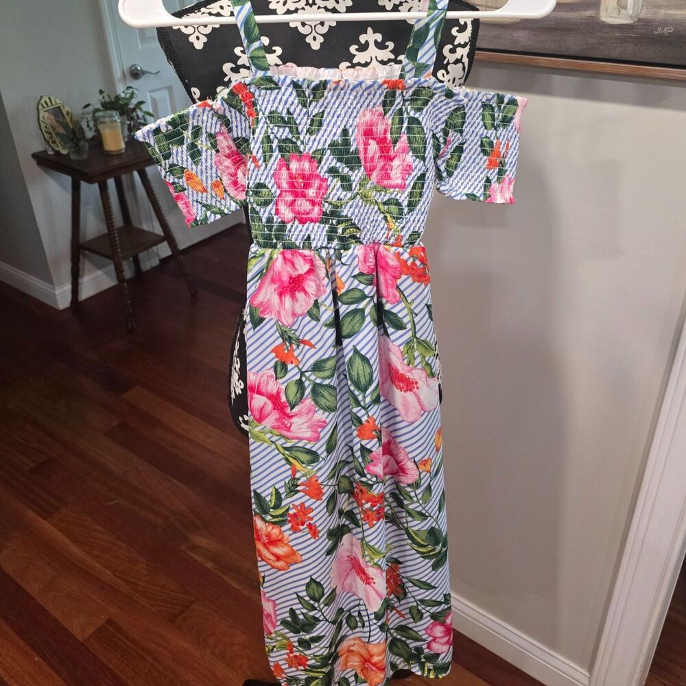 Rare Editions girls lined & ruching shoulder straps floral 8/10  (0671)